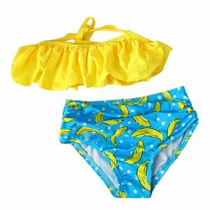 Girls Banana Print 2PC Swimsuit Size 128 (7 - 8 yr old) NEW Yellow Ruffle Top